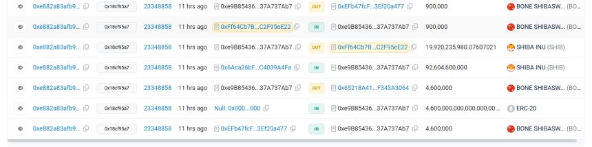 BONE Token Transfer Etherscan