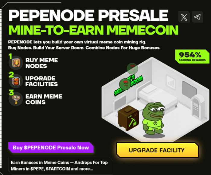 加密货币库存股在新投资后暴跌，PEPENODE 的预售成为焦点