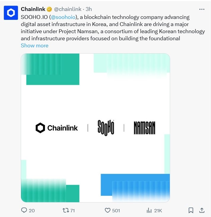 Chainlink与Sooho.IO助力韩国Namsan项目下的稳定币外汇创新