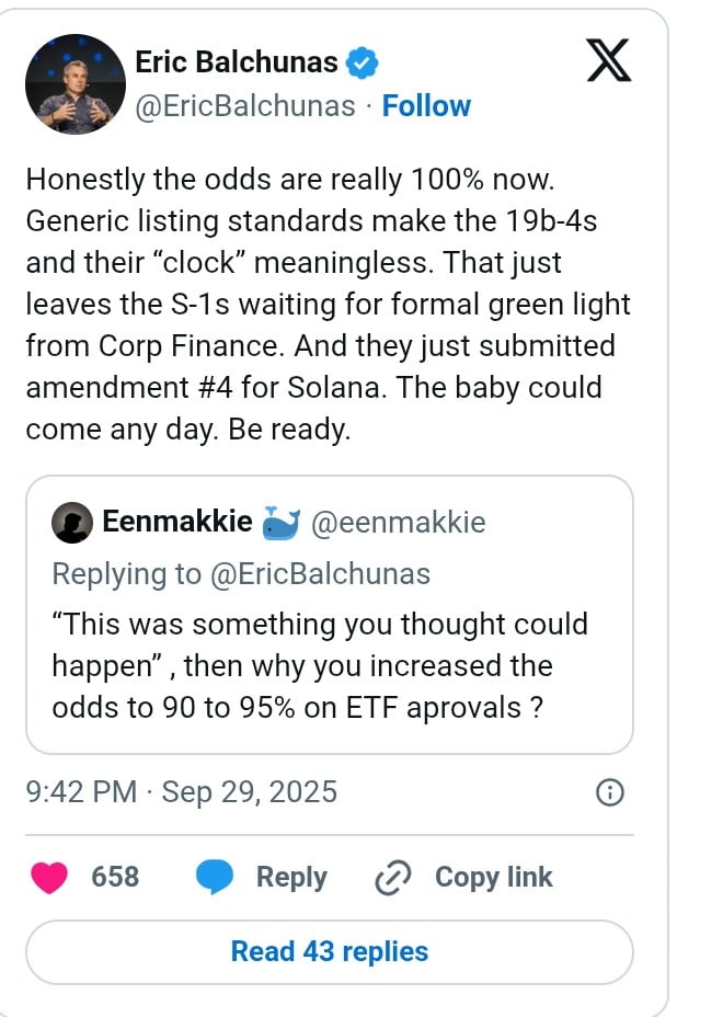 彭博分析师称，SEC规则变更将使Solana ETF获得批准成为必然