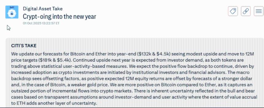 花旗银行发布大胆的短期加密货币预测