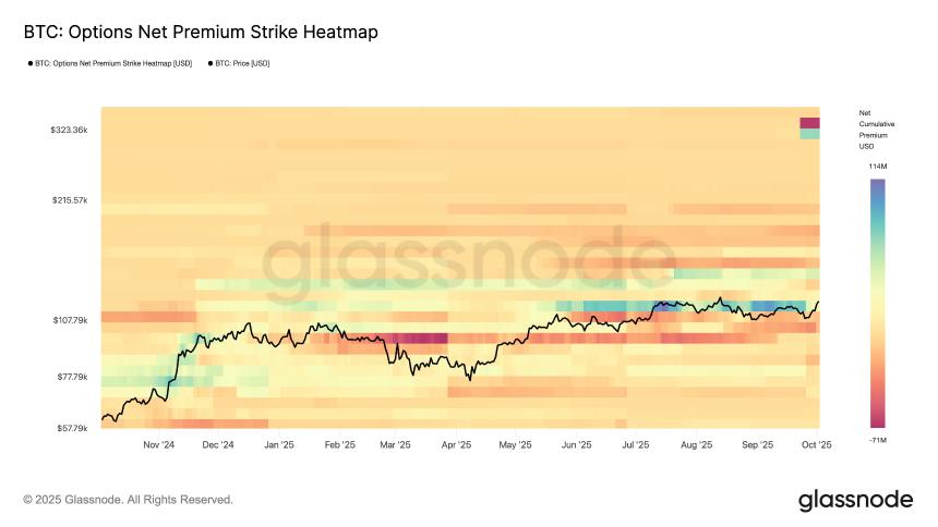 比特币 Options Net Premium Strike Glassnode