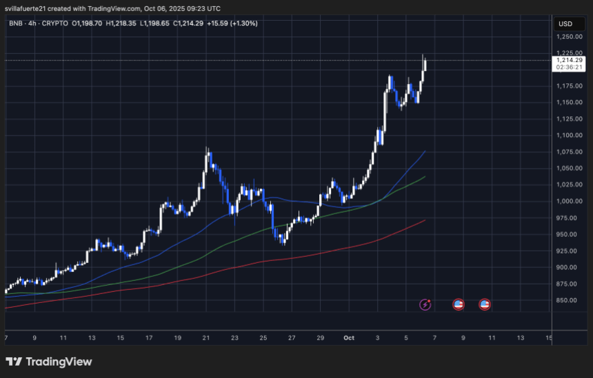 BNB价格首次突破1200美元，链上活跃地址创新高