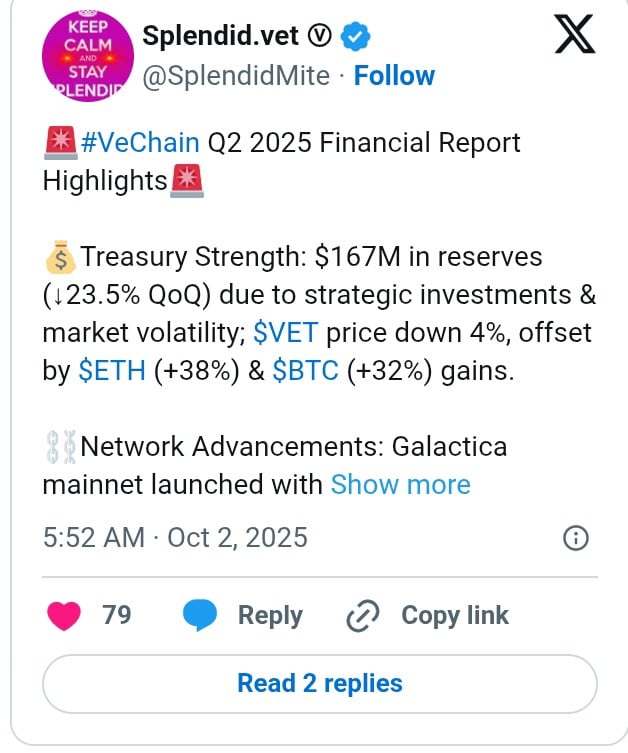 VeChain 2025年第二季度报告：资金规模达1.67亿美元，生态合作与技术升级驱动增长
