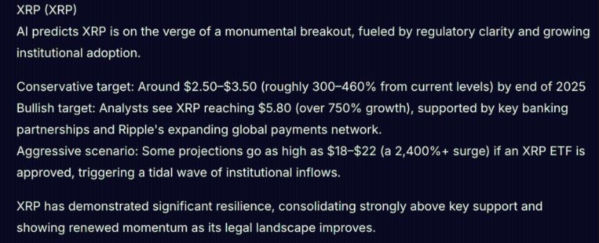 DeepSeek AI预测2025年XRP、以太坊和Cardano价格走势