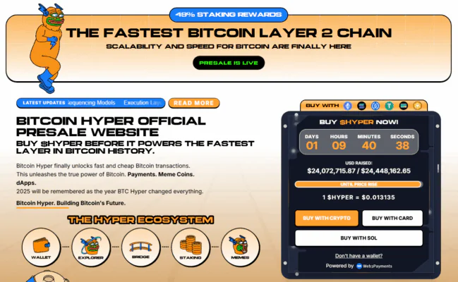 Bitcoin Hyper预售金额飙升，预计2400万美元，预计2026年第一季度上市