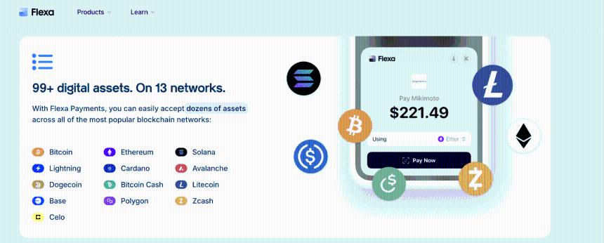 A screenshot of Flexa's homepage