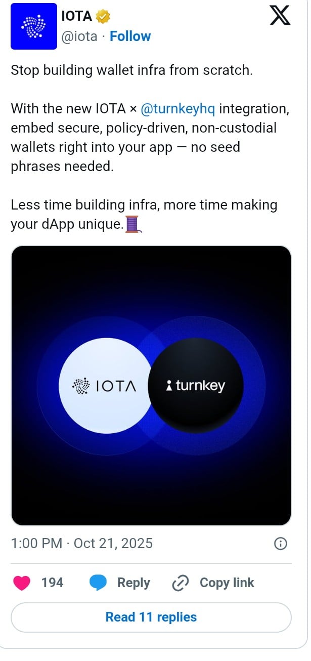 IOTA与Turnkey集成,提供安全且合规的Web3应用程序