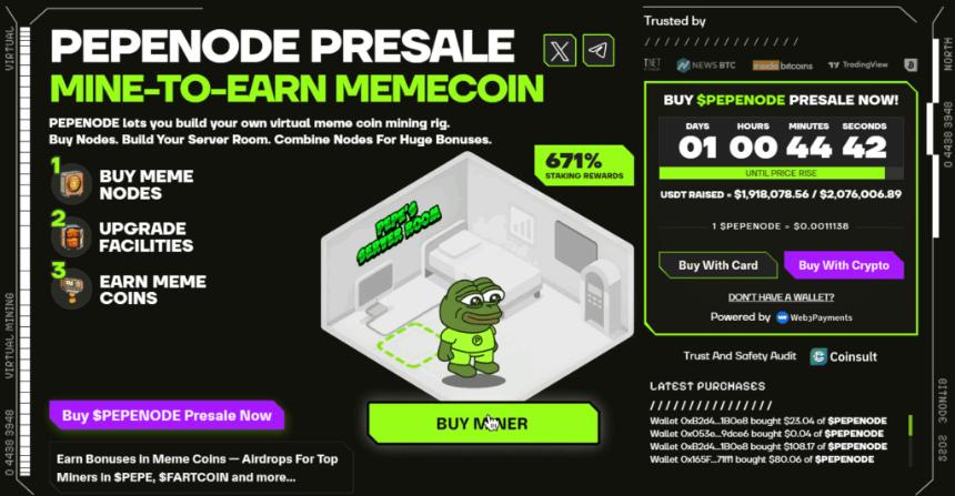  PEPENODE 推出 Mine-to-Earn，病毒式预售接近 200 万美元：下一个爆发的加密货币？ 