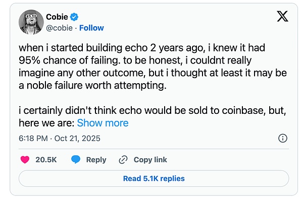 Coinbase 收购 Echo 背后:Cobie 从 200 美元入圈到名利双收的 13 年