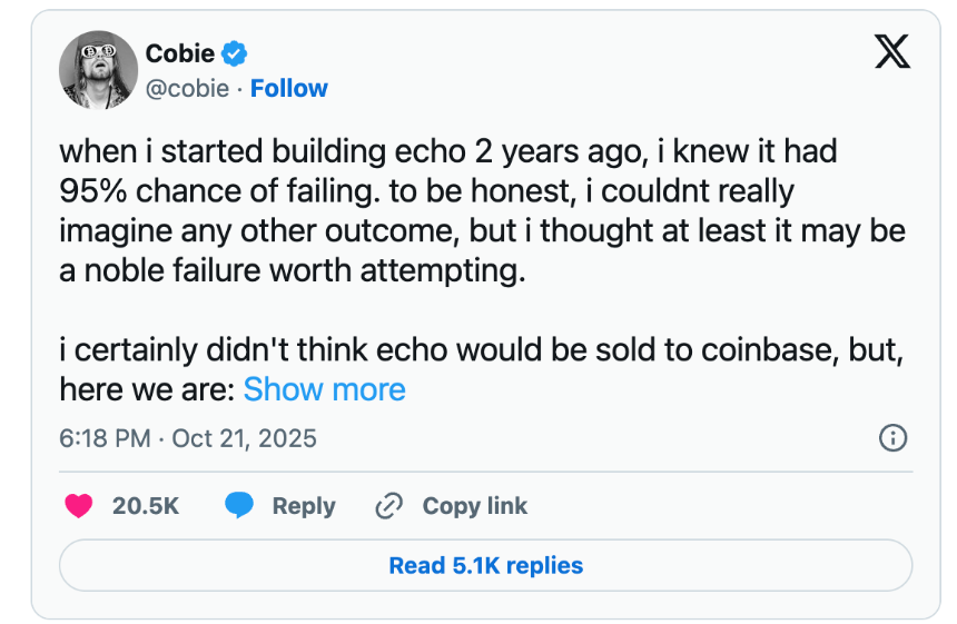 Coinbase收购Echo背后:Cobie从200美元入圈到名利双收的13年