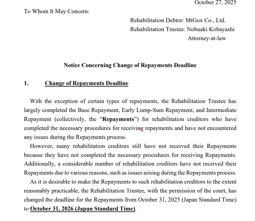  比特币新闻：Mt. Gox 推迟债权人还款，以下是预期 