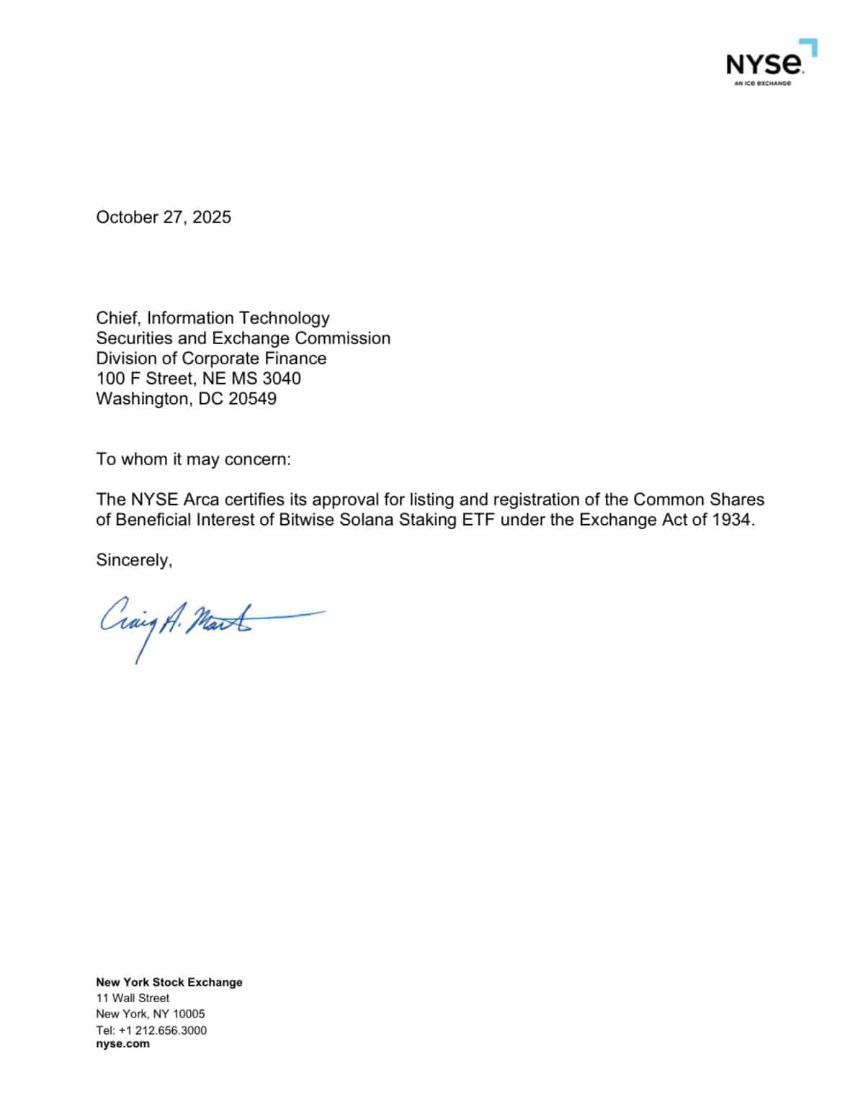 纽约证券交易所认证Bitwise Solana质押ETF：香港市场领先于美国