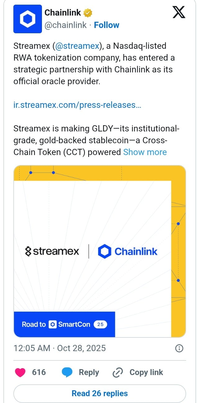 Chainlink 扩展其应用范围,与 Streamex 和 Kyan Exchange 集成,支持 Solana、Base 和 Arbitrum