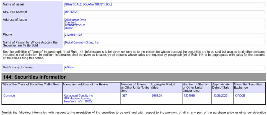 Grayscale母公司DCG在Solana ETF (GSOL)上市前减持股份引发市场关注