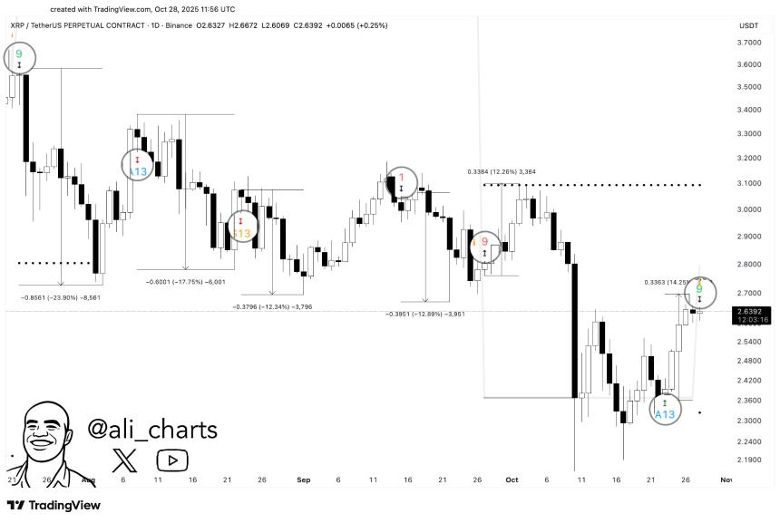 TD Sequential指标再次精准预测XRP价格反转信号