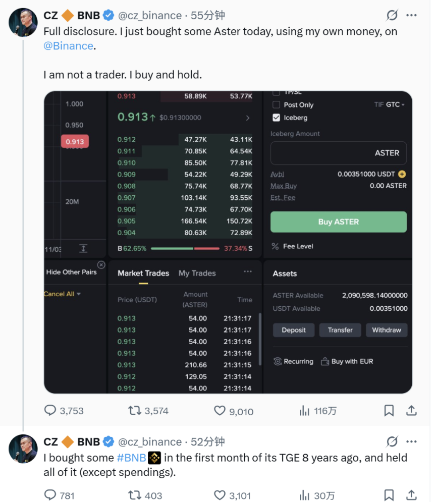 CZ重仓ASTER：能否改写Hyperliquid市场格局？
