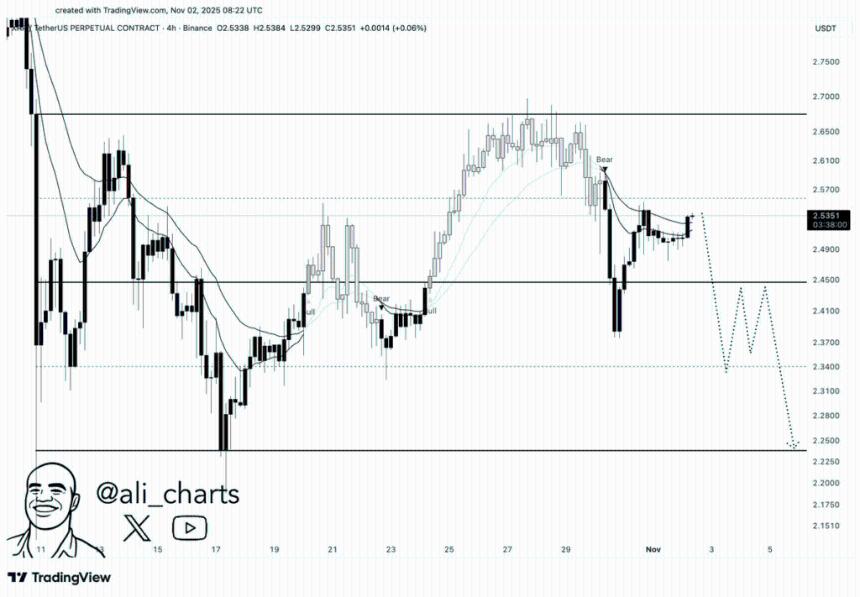  XRP价格有跌至2.2美元的风险，原因如下 