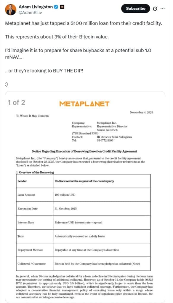  Metaplanet 获得 1 亿美元新融资：是否会趁低吸纳比特币？ 
