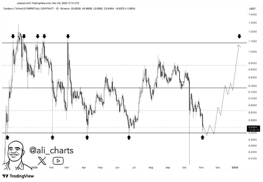 Cardano 再次测试自 2024 年 11 月以来引发强劲反弹的价位线