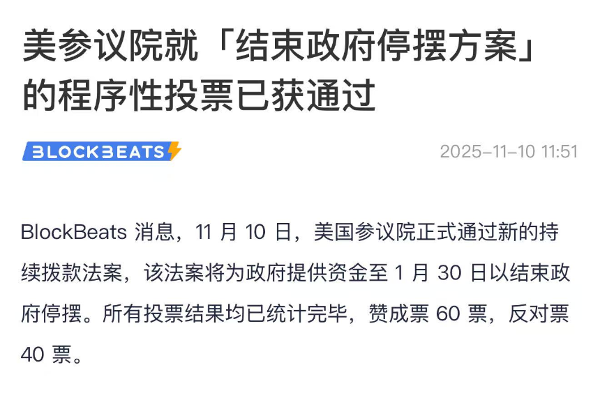 美国政府将结束停摆,小牛市启动在即?