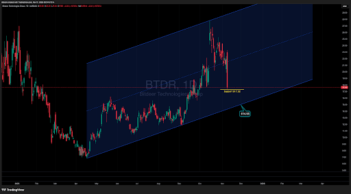 比特币矿工危机：BTDR 多头面临关键支撑位 14.95 美元的考验