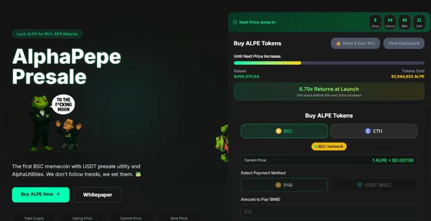 2025年加密货币预售焦点:Pepecoin巨鲸涌入Pepe Dollar,AlphaPEPE能否逆袭?