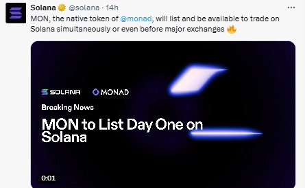 Solana MON 交易正式上线,Monad 主网上线引发热议