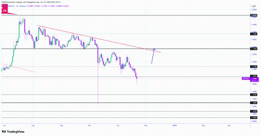  随着 XRP 价格回升，它必须守住这一支撑位才能重回 3 美元。 