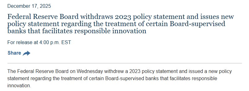 美联储加密货币政策变更:银行现获准进入加密货币领域