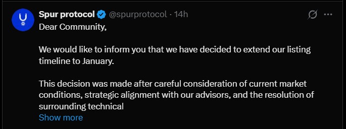  Spur Protocol 上市日期定于 2026 年 1 月：会再次延期吗？ 