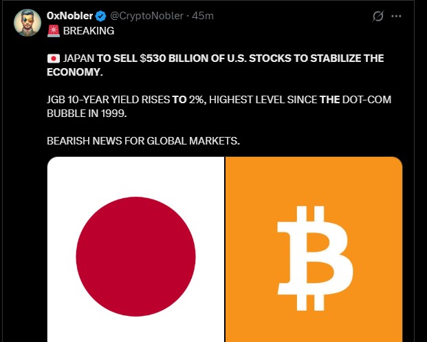 日本抛售美国债券预示着债务危机:比特币会下跌30%吗?