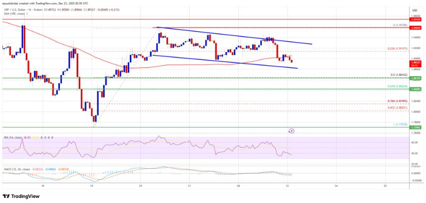 XRP价格面临下行压力，技术指标显示卖方占优