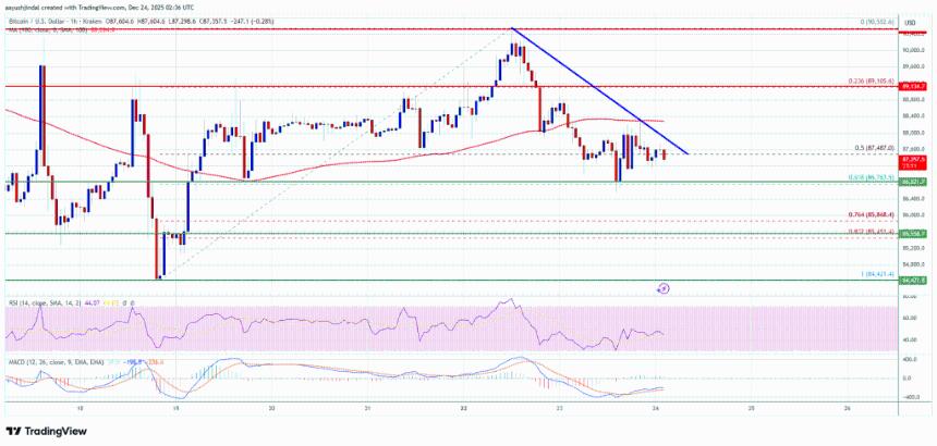  比特币价格进一步走弱，可能出现更多下跌。 