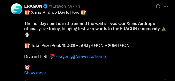 Eragon空投活动正式启动：$EGON代币或将于2026年第一季度上线