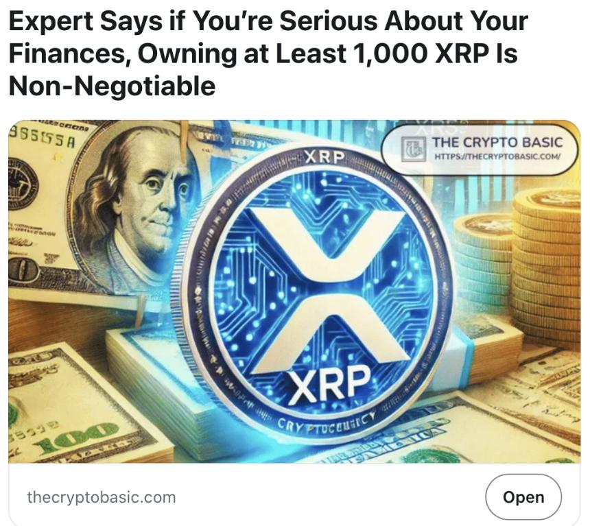  加密货币创始人称，如果你认真对待自己的财务状况，至少需要持有1000个XRP。 