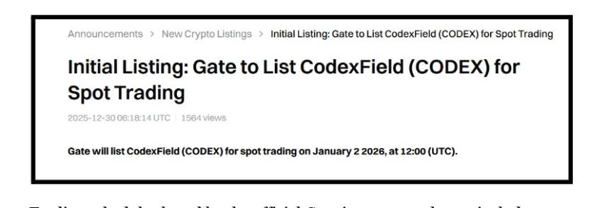 CodexField钱包空投：Gate.io上线，$CODEX币安下一个？