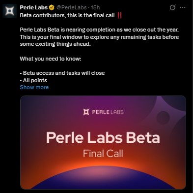 Perle Labs Beta测试阶段结束:主网上线和空投将于2026年进行?