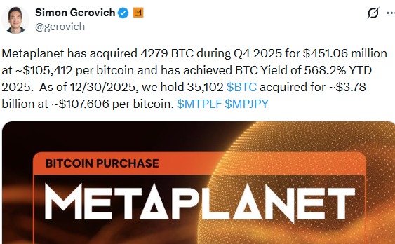  Metaplanet比特币买入使其持仓量达到35,102个比特币：这意味着什么？ 