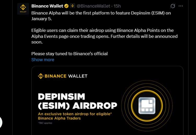 Depinsim空投上市日期：$ESIM Binance、KuCoin、MEXC上线