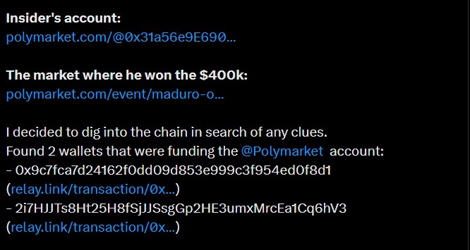  Polymarket 交易员是否通过 40 万美元的赌注获得了马杜罗倒台的内幕消息？ 