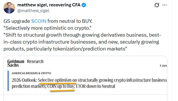 高盛将Coinbase评级上调至“买入”预示着加密货币股票进入新时代