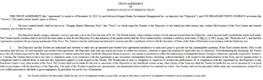 摩根士丹利以太坊 ETF 文件显示华尔街正在转变