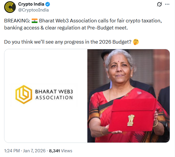  Bharat Web3协会预算诉求：印度会解决加密货币税收问题吗？ 