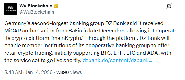 DZ BANK加密货币交易：获得德国MiCAR批准