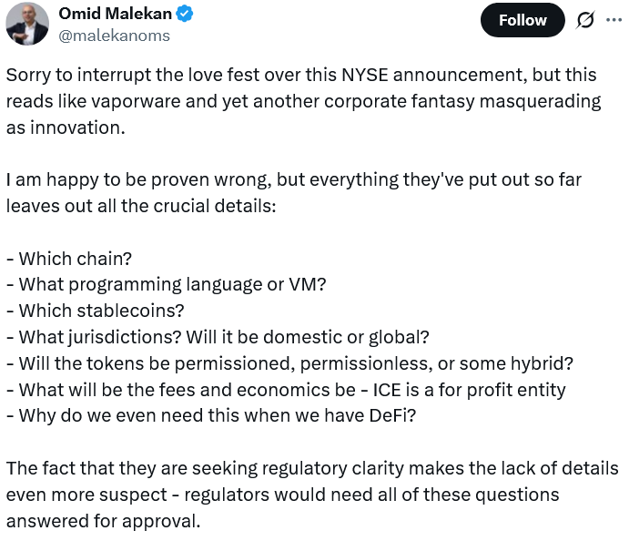 哥伦比亚大学教授称NYSE的代币化计划‘看起来像纸上谈兵’