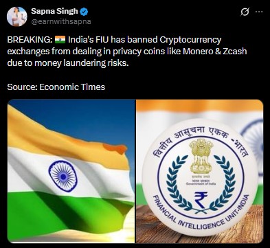  印度金融情报机构（FIU）禁止隐私币：是缓慢接受还是彻底拒绝加密货币？ 