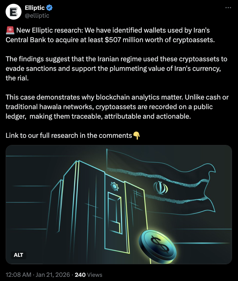 报道称，伊朗央行购入5.07亿美元泰达币（USDT）以支撑里亚尔