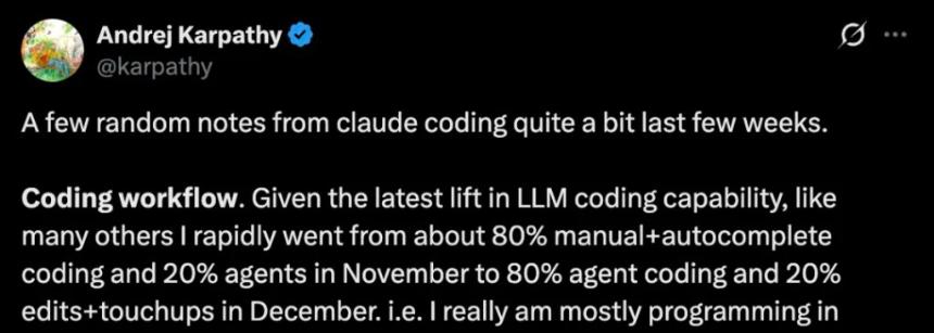 Karpathy：20年编程经验被AI颠覆，80%代码由Claude和Codex生成
