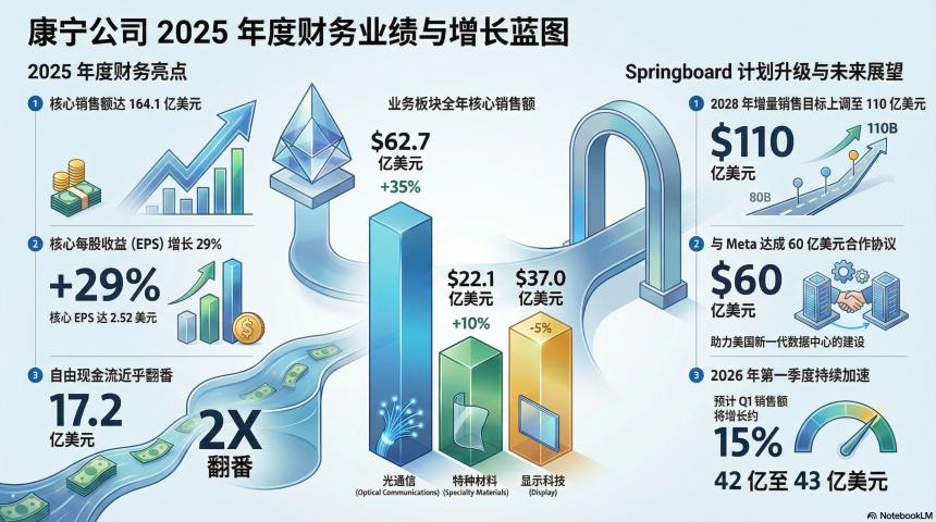 光通信业务驱动康宁Q4核心营收创新高，2026年增长目标大幅上调 | 财报解读